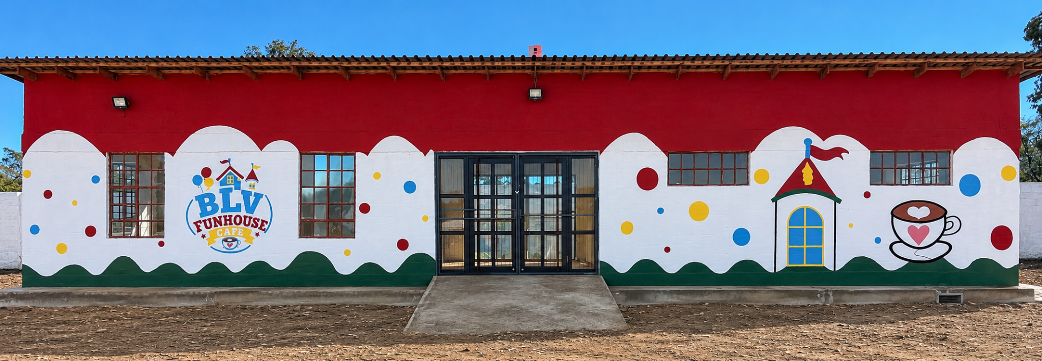 The colourful entrance to BLV Funhouse Cafe